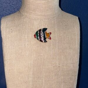 Multicolor Enamel & Rhinestone Fish Brooch – EUC